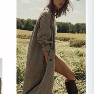 We The Free Brown Plaid Long Coat